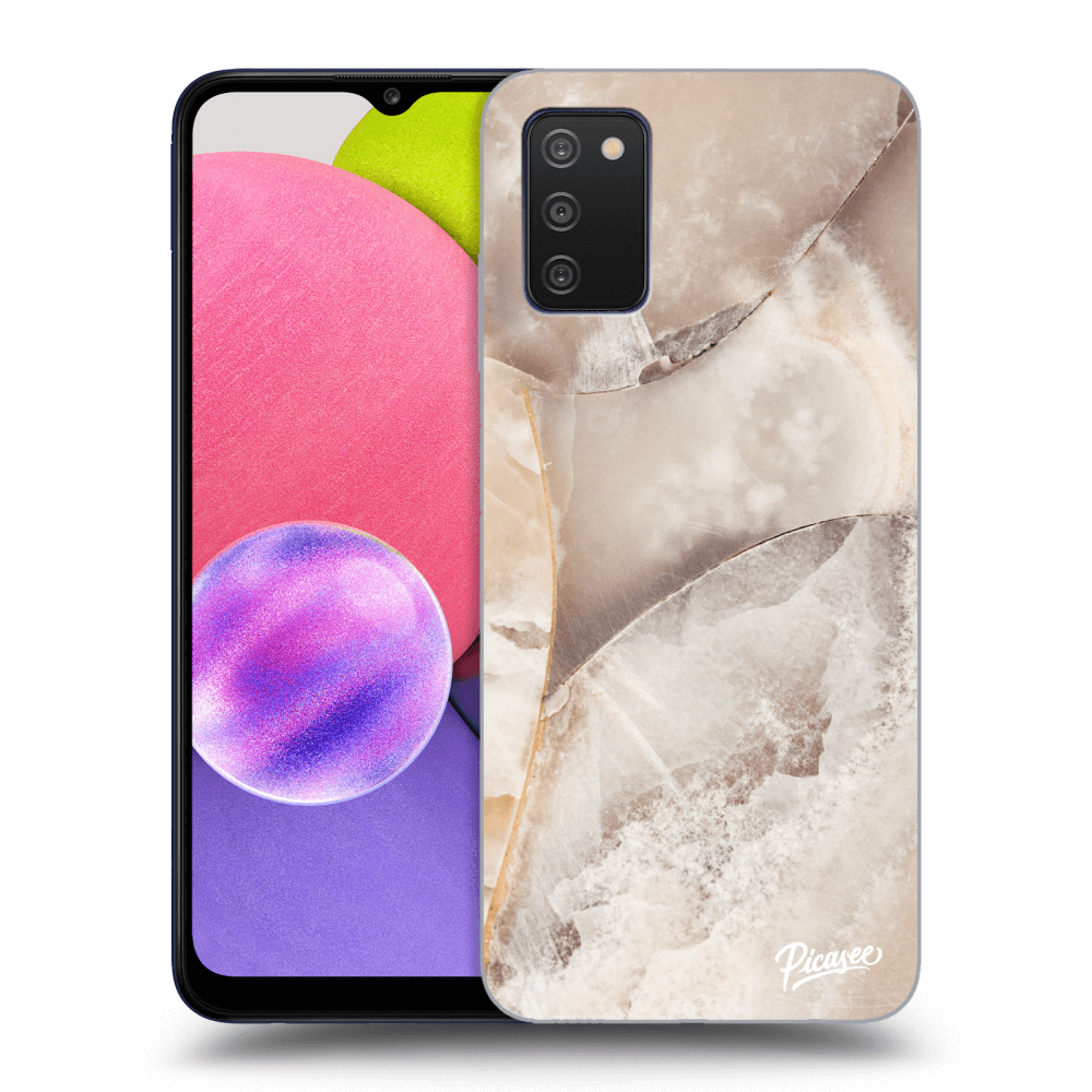 Picasee silikonowe przeźroczyste etui na Samsung Galaxy A03s A037G - Cream marble