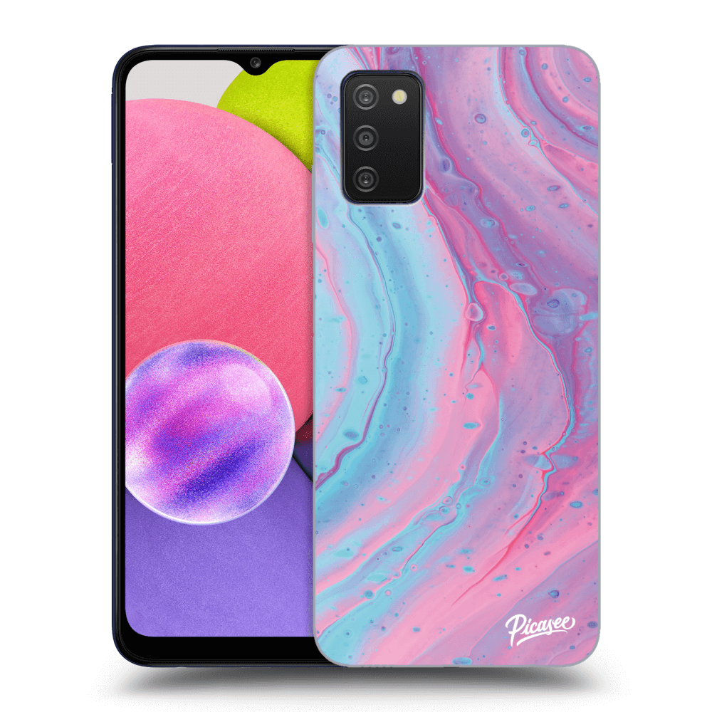 Picasee silikonowe przeźroczyste etui na Samsung Galaxy A03s A037G - Pink liquid