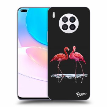 Picasee silikonowe czarne etui na Huawei Nova 8i - Flamingos couple