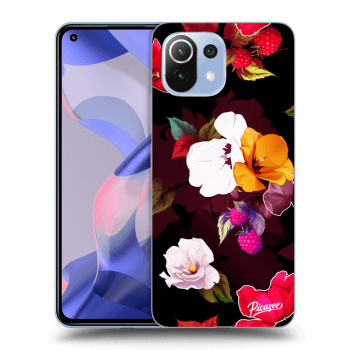 Picasee silikonowe czarne etui na Xiaomi 11 Lite 5G NE - Flowers and Berries