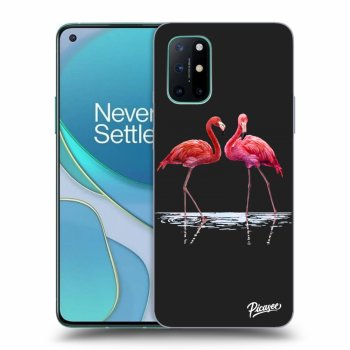 Picasee silikonowe czarne etui na OnePlus 8T - Flamingos couple