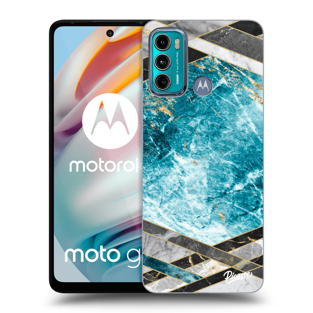 Picasee silikonowe czarne etui na Motorola Moto G60 - Blue geometry