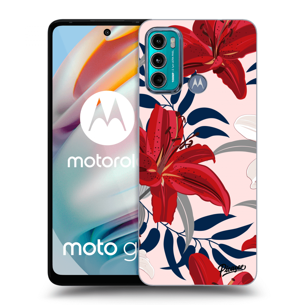 Picasee silikonowe czarne etui na Motorola Moto G60 - Red Lily