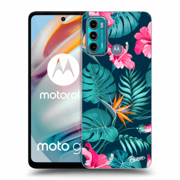Picasee silikonowe czarne etui na Motorola Moto G60 - Pink Monstera