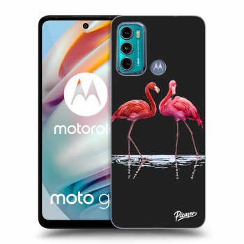 Picasee silikonowe czarne etui na Motorola Moto G60 - Flamingos couple
