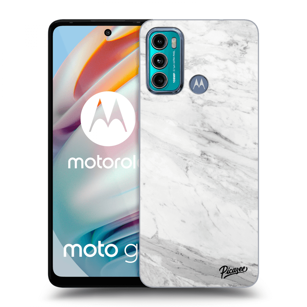 Picasee silikonowe czarne etui na Motorola Moto G60 - White marble