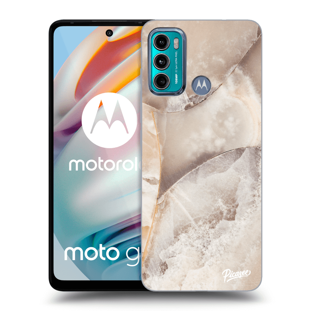 Picasee silikonowe czarne etui na Motorola Moto G60 - Cream marble