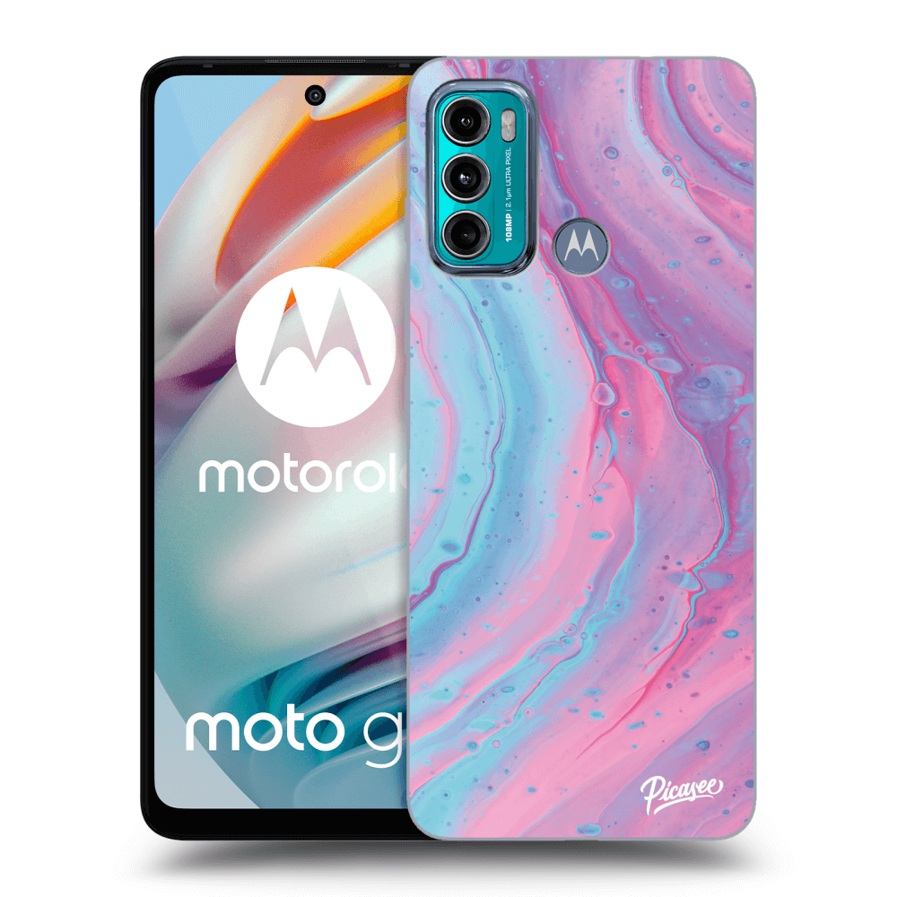Picasee silikonowe czarne etui na Motorola Moto G60 - Pink liquid