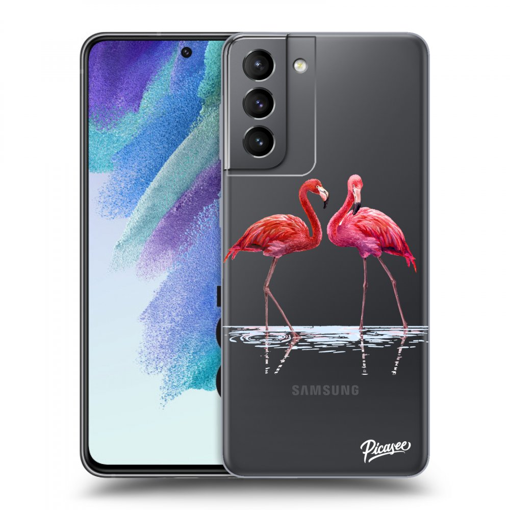 Picasee silikonowe przeźroczyste etui na Samsung Galaxy S21 FE 5G - Flamingos couple