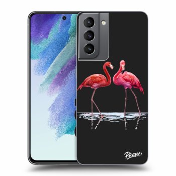 Picasee silikonowe czarne etui na Samsung Galaxy S21 FE 5G - Flamingos couple