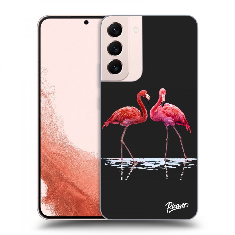 Picasee silikonowe czarne etui na Samsung Galaxy S22+ 5G - Flamingos couple