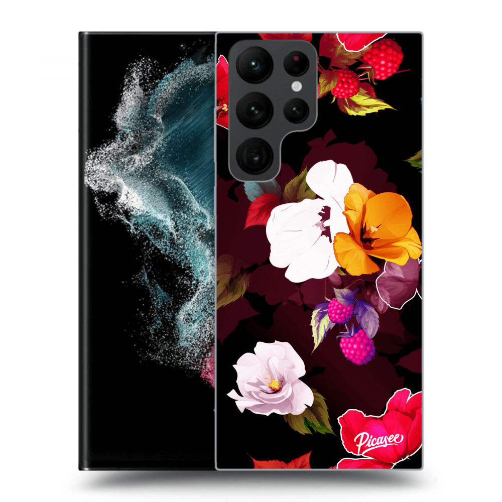 Picasee silikonowe czarne etui na Samsung Galaxy S22 Ultra 5G - Flowers and Berries