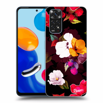 Picasee silikonowe czarne etui na Xiaomi Redmi Note 11 - Flowers and Berries