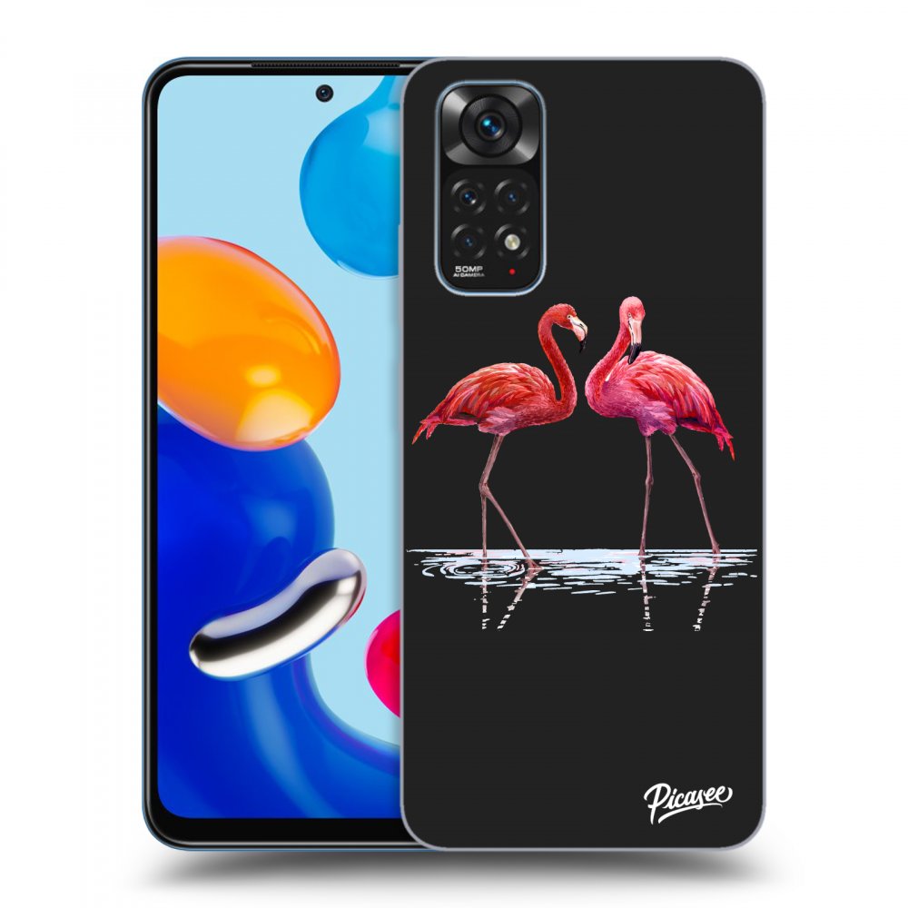 Picasee silikonowe czarne etui na Xiaomi Redmi Note 11S 4G - Flamingos couple