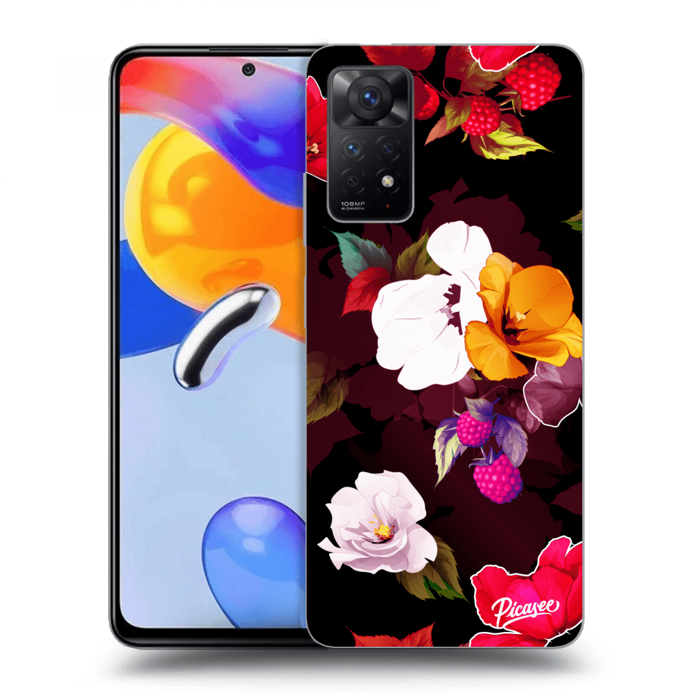 Picasee silikonowe czarne etui na Xiaomi Redmi Note 11 Pro - Flowers and Berries