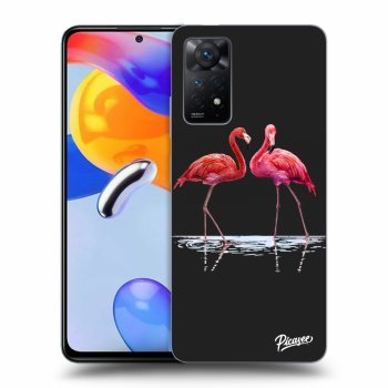 Picasee silikonowe czarne etui na Xiaomi Redmi Note 11 Pro - Flamingos couple
