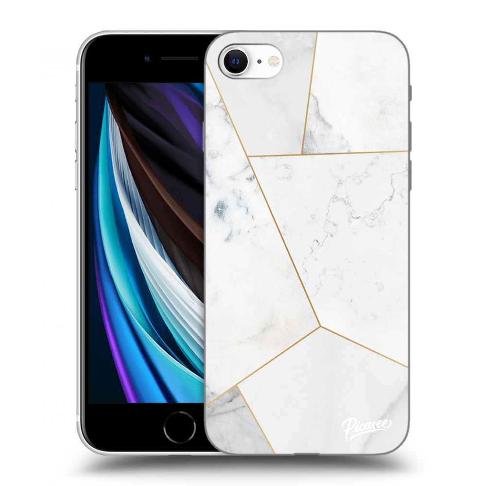 Picasee silikonowe przeźroczyste etui na Apple iPhone SE 2022 - White tile