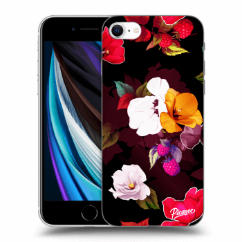 Picasee silikonowe czarne etui na Apple iPhone SE 2022 - Flowers and Berries