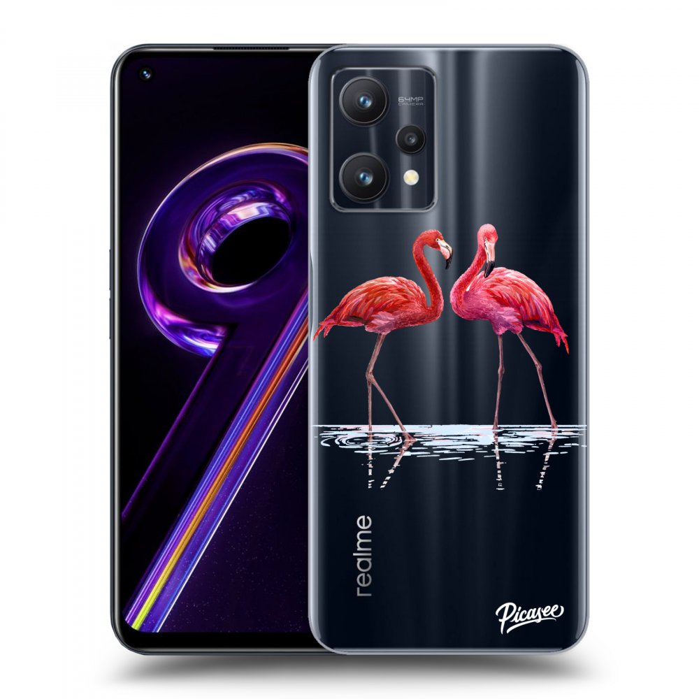 Picasee silikonowe przeźroczyste etui na Realme 9 Pro 5G - Flamingos couple