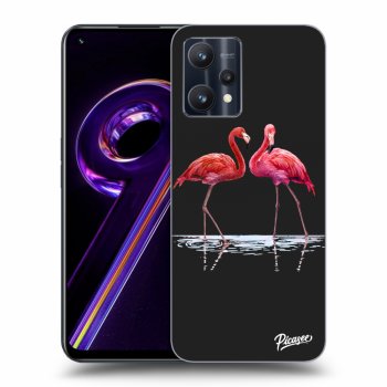 Picasee silikonowe czarne etui na Realme 9 Pro 5G - Flamingos couple