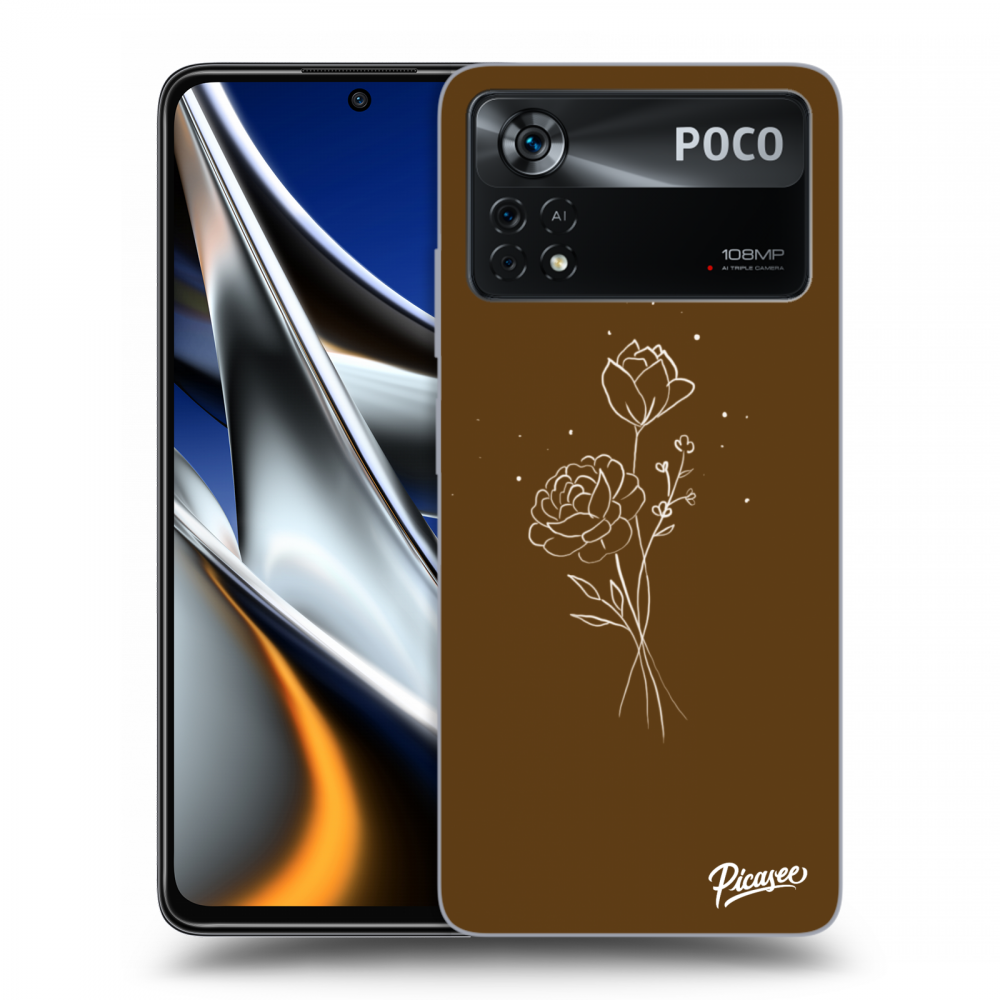 Picasee silikonowe przeźroczyste etui na Xiaomi Poco X4 Pro 5G - Brown flowers