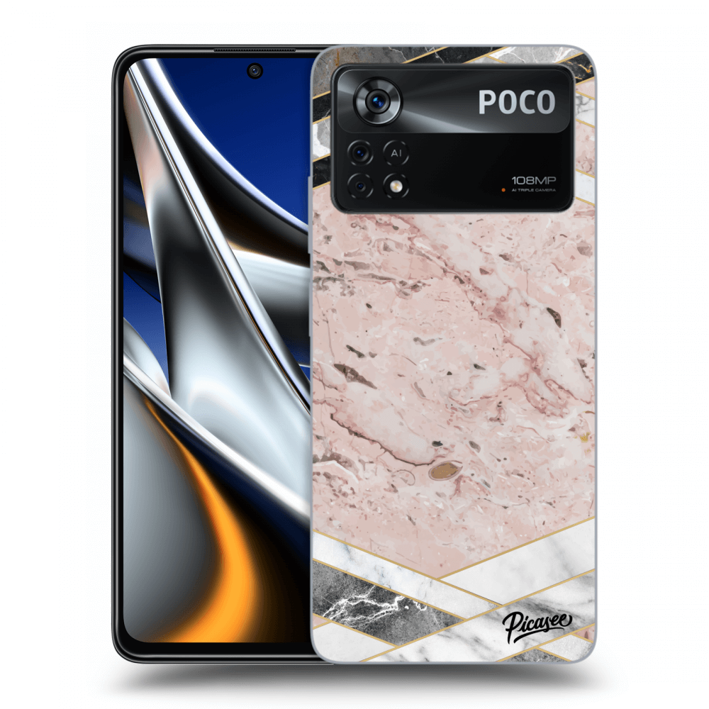 Picasee silikonowe czarne etui na Xiaomi Poco X4 Pro 5G - Pink geometry