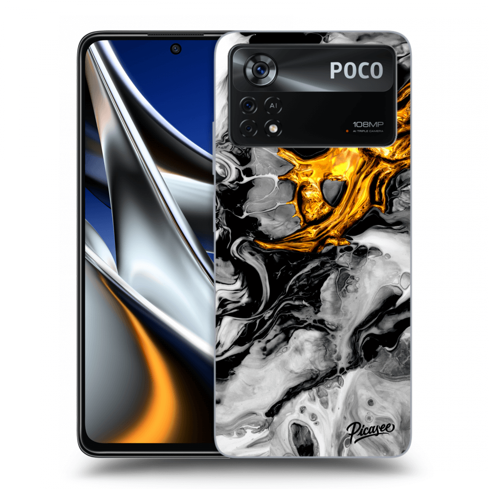 Picasee silikonowe czarne etui na Xiaomi Poco X4 Pro 5G - Black Gold 2