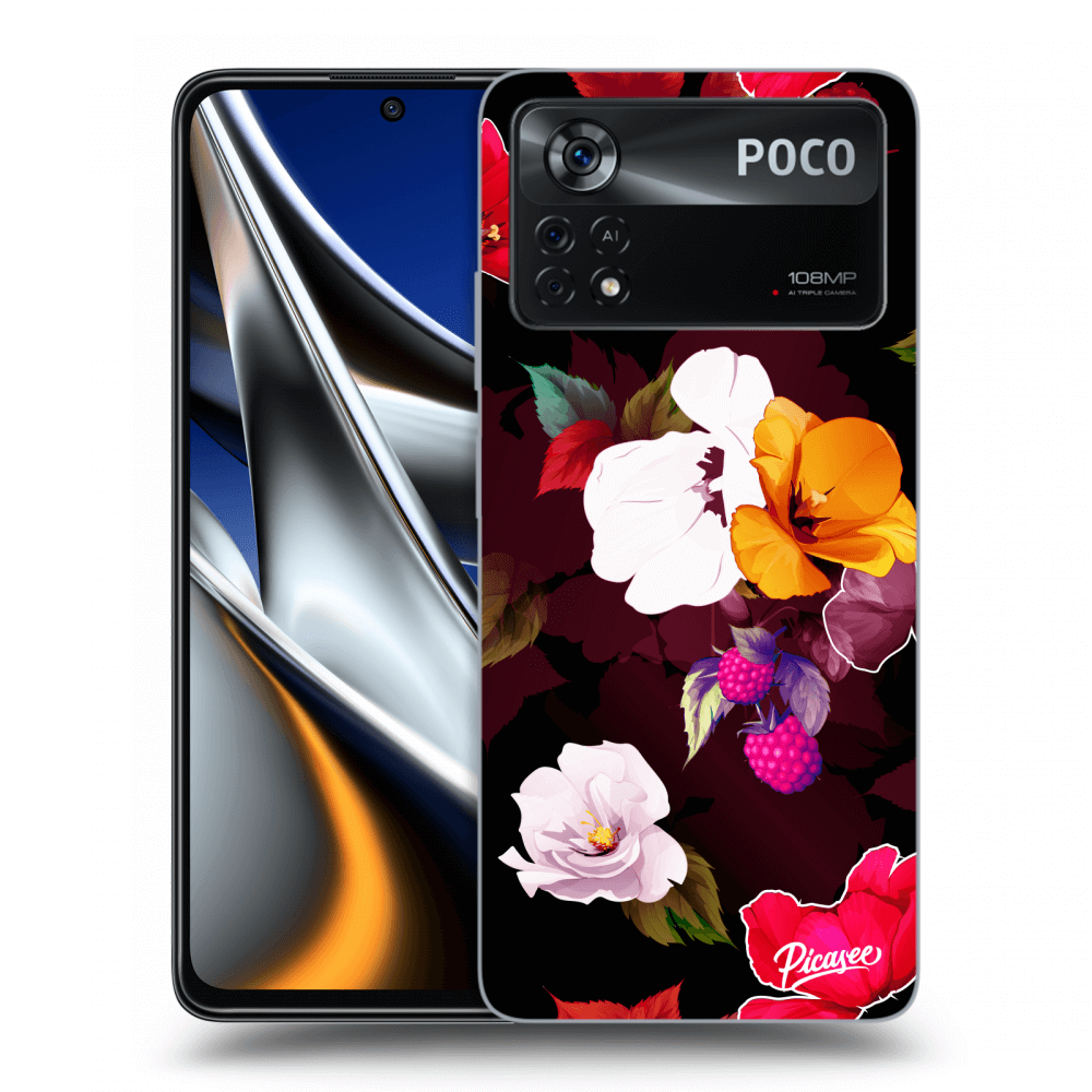 Picasee silikonowe czarne etui na Xiaomi Poco X4 Pro 5G - Flowers and Berries