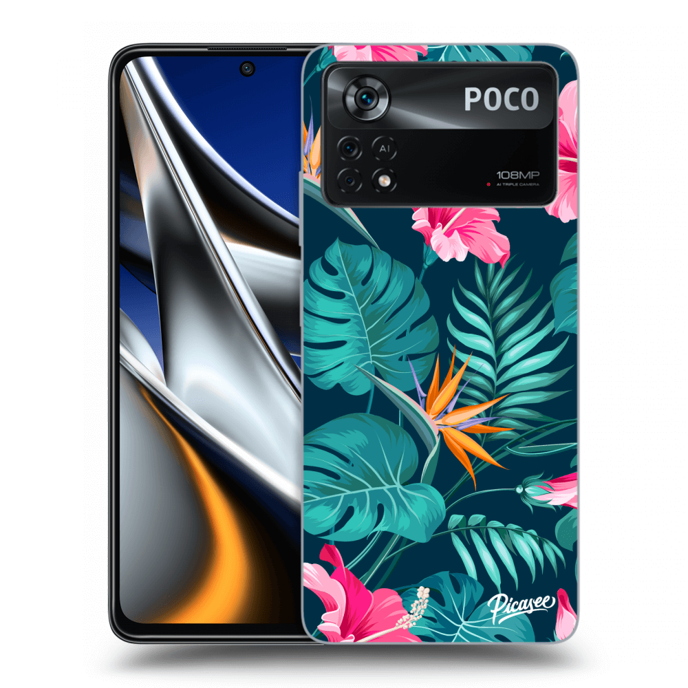 Picasee silikonowe czarne etui na Xiaomi Poco X4 Pro 5G - Pink Monstera