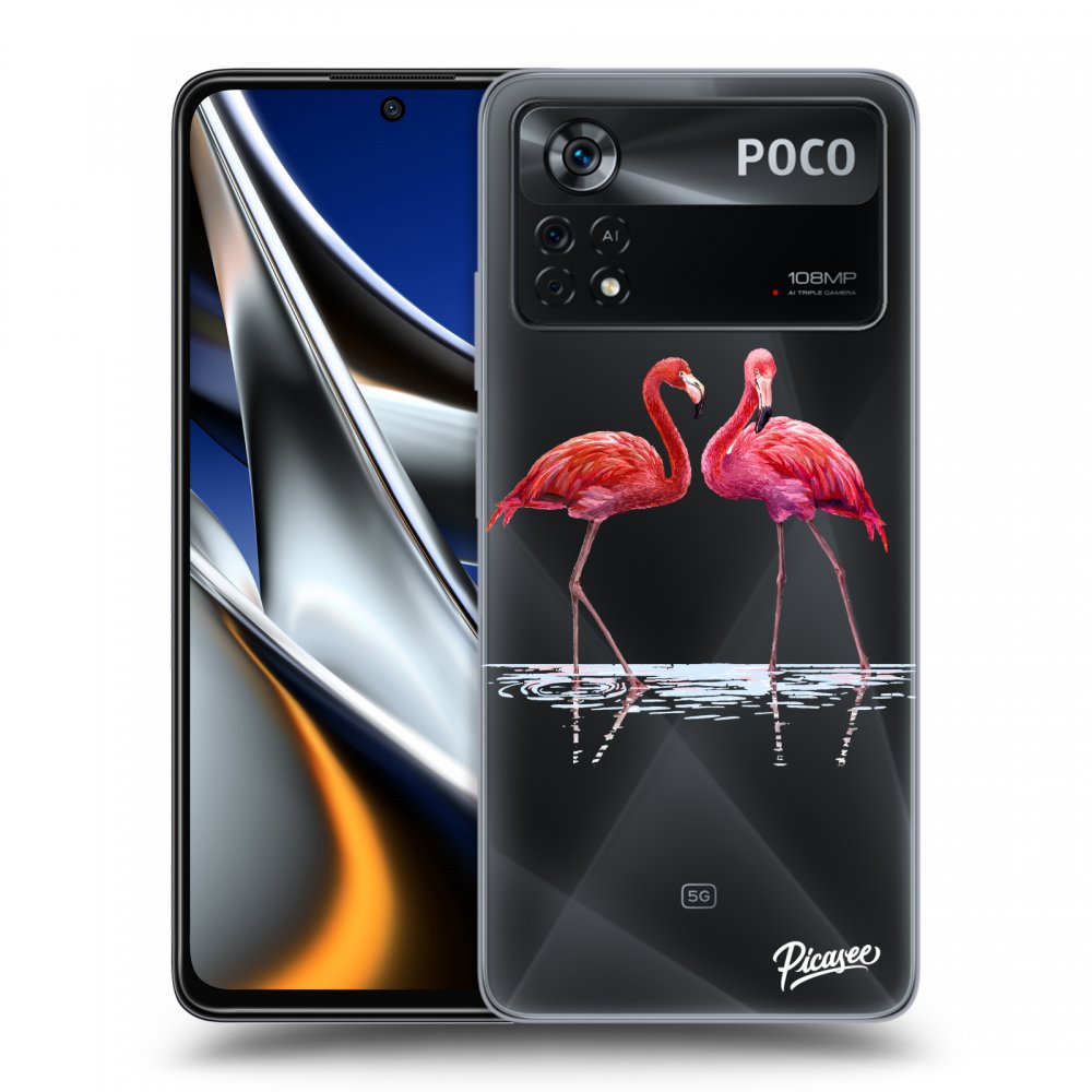 Picasee silikonowe przeźroczyste etui na Xiaomi Poco X4 Pro 5G - Flamingos couple