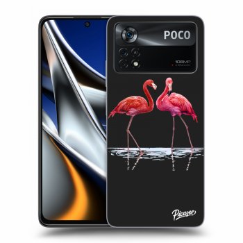 Picasee silikonowe czarne etui na Xiaomi Poco X4 Pro 5G - Flamingos couple