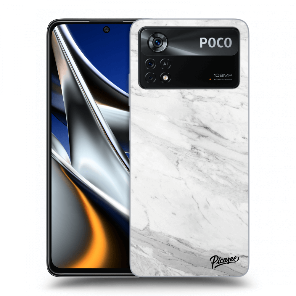 Picasee silikonowe czarne etui na Xiaomi Poco X4 Pro 5G - White marble