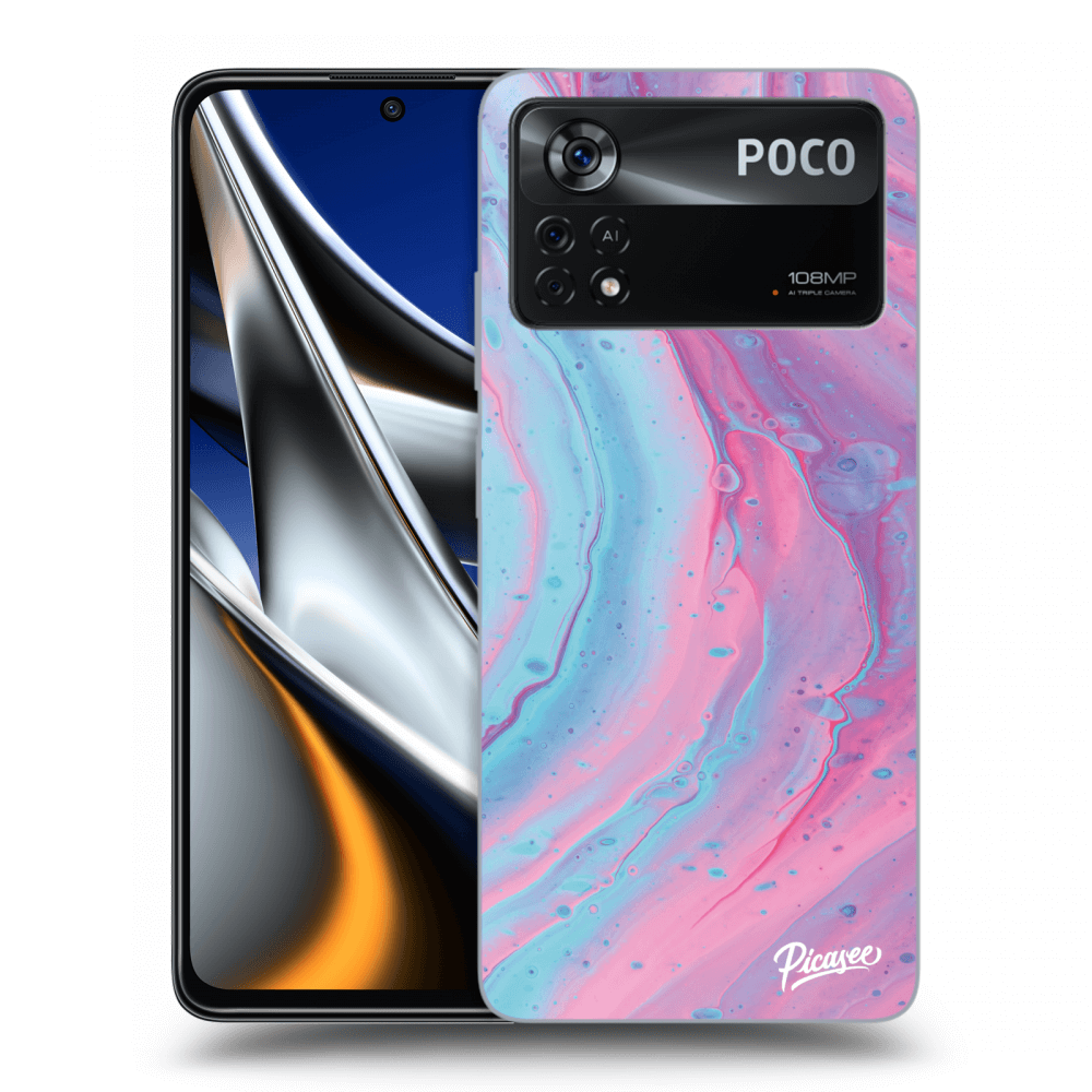 Picasee silikonowe czarne etui na Xiaomi Poco X4 Pro 5G - Pink liquid