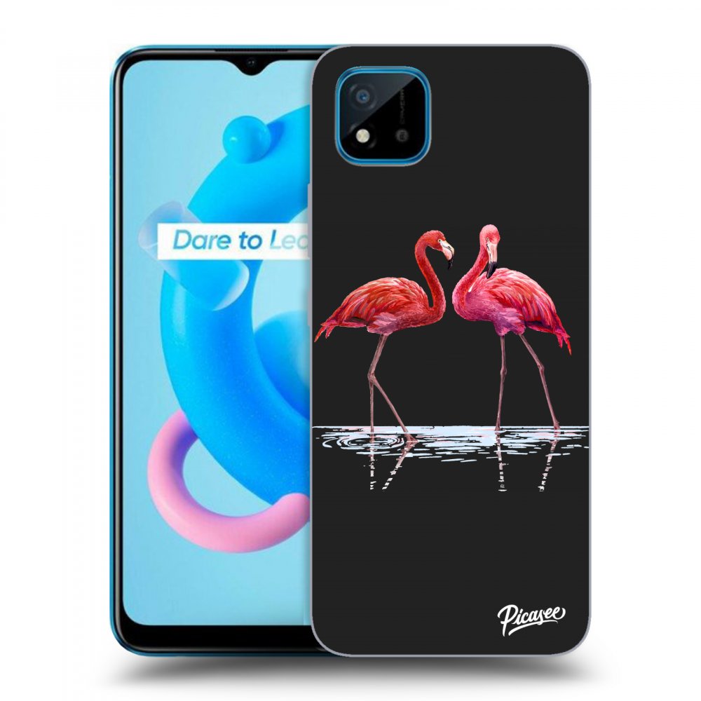 Picasee silikonowe czarne etui na Realme C11 (2021) - Flamingos couple