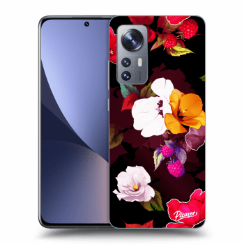 Picasee silikonowe czarne etui na Xiaomi 12 - Flowers and Berries