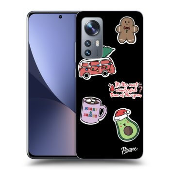 Picasee silikonowe czarne etui na Xiaomi 12 - Christmas Stickers