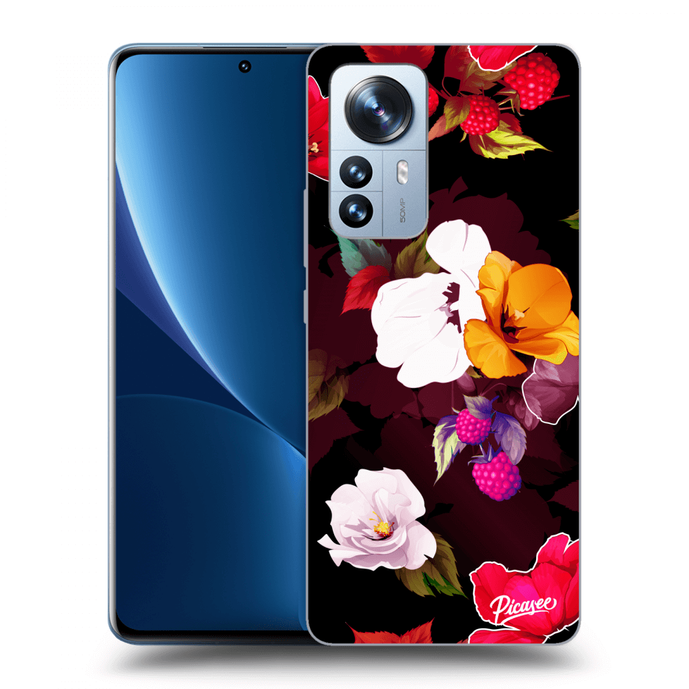 Picasee silikonowe czarne etui na Xiaomi 12 Pro - Flowers and Berries
