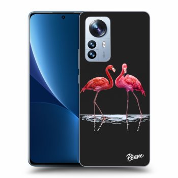 Picasee silikonowe czarne etui na Xiaomi 12 Pro - Flamingos couple