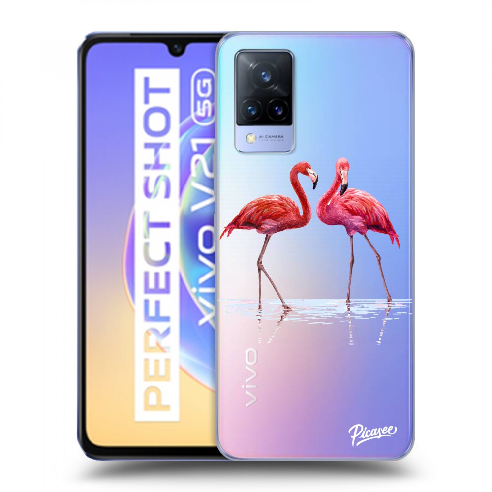 Picasee silikonowe przeźroczyste etui na Vivo V21 5G - Flamingos couple