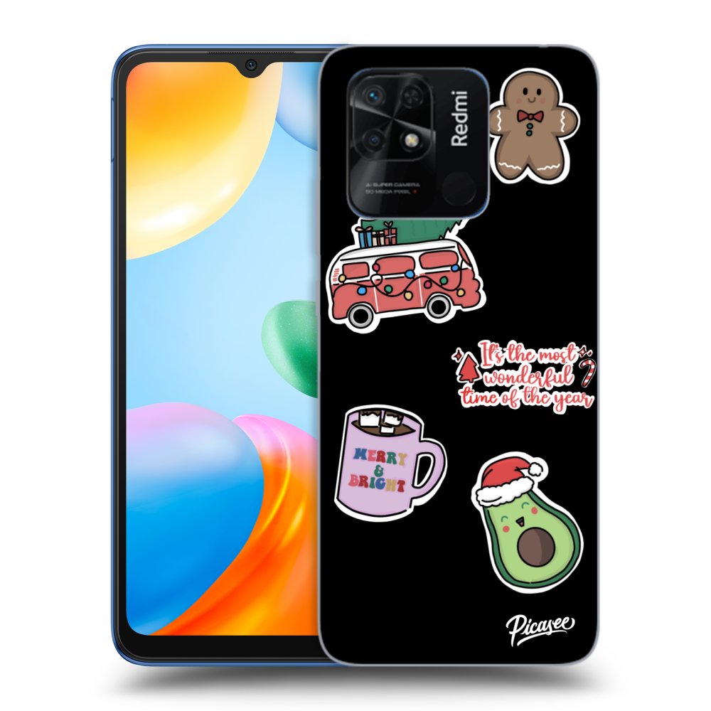 Picasee silikonowe czarne etui na Xiaomi Redmi 10C - Christmas Stickers