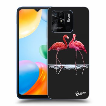 Picasee silikonowe czarne etui na Xiaomi Redmi 10C - Flamingos couple