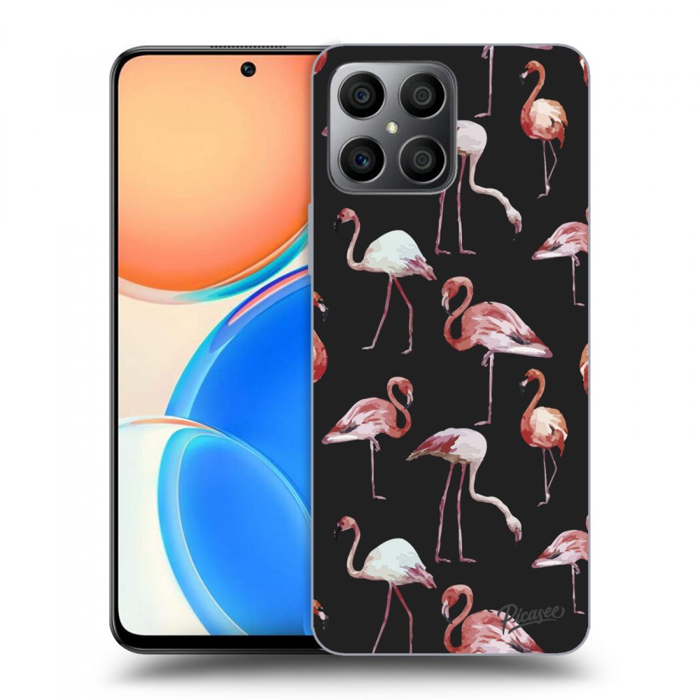 Picasee silikonowe czarne etui na Honor X8 - Flamingos