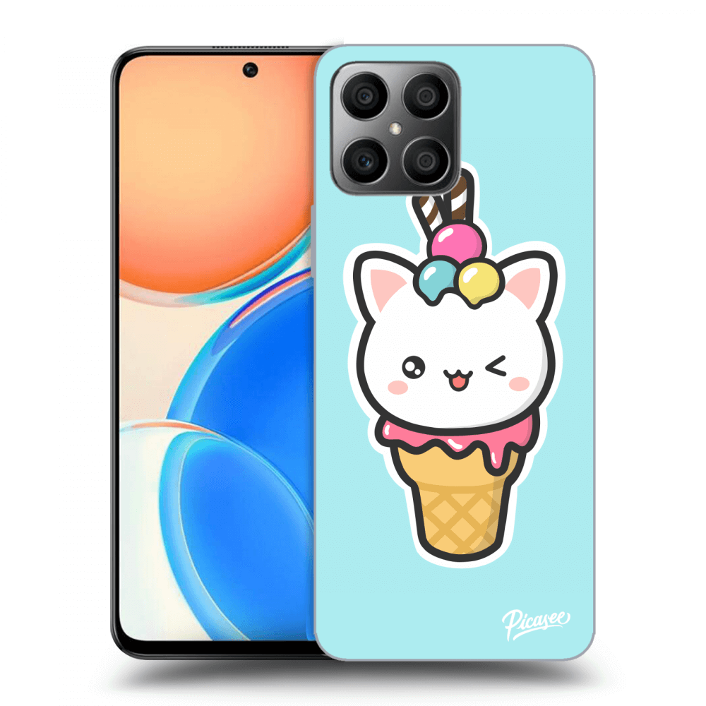 Picasee silikonowe przeźroczyste etui na Honor X8 - Ice Cream Cat