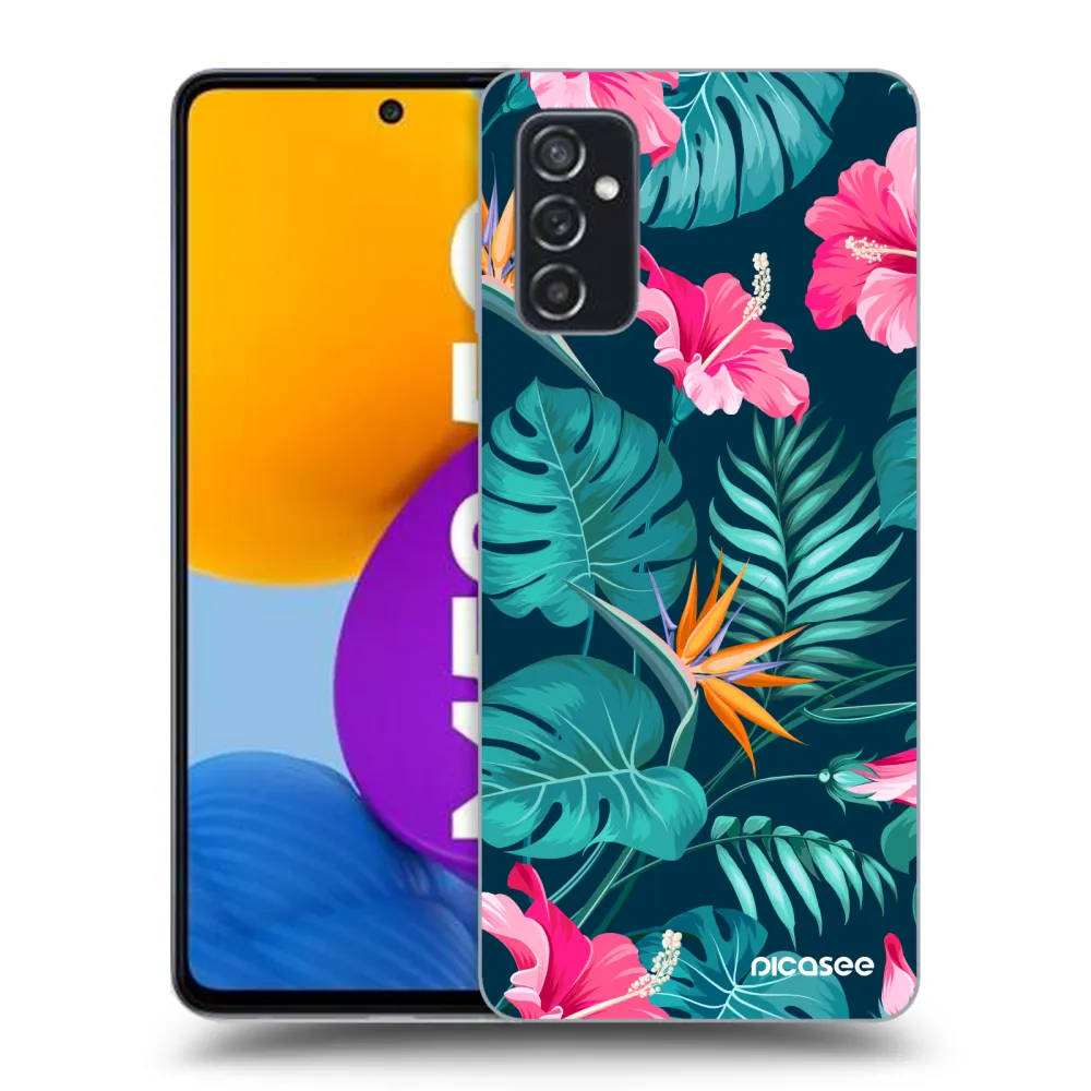 Picasee silikonowe czarne etui na Samsung Galaxy M52 5G - Pink Monstera