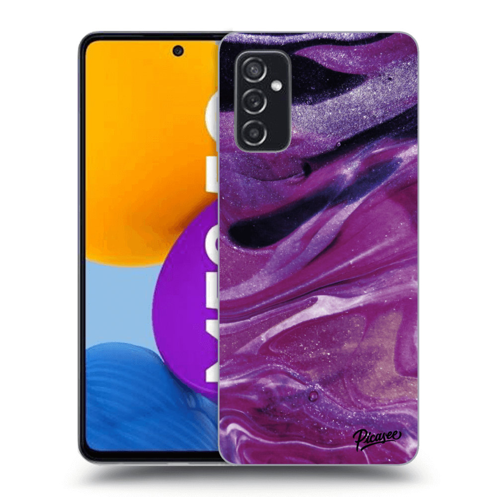 Picasee silikonowe przeźroczyste etui na Samsung Galaxy M52 5G - Purple glitter