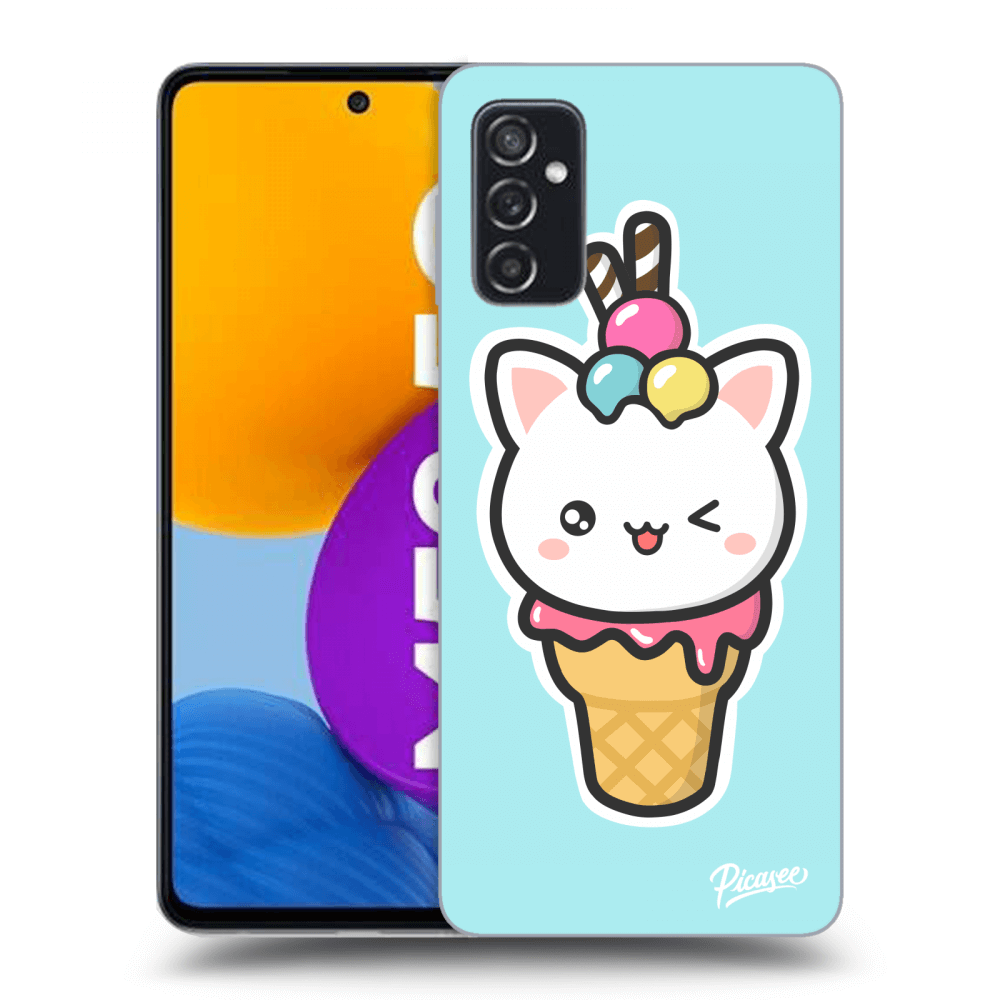 Picasee silikonowe przeźroczyste etui na Samsung Galaxy M52 5G - Ice Cream Cat