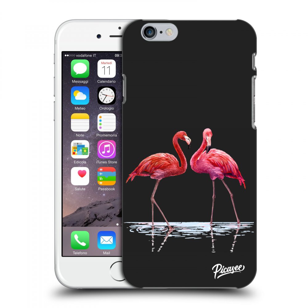 Picasee silikonowe czarne etui na Apple iPhone 6/6S - Flamingos couple