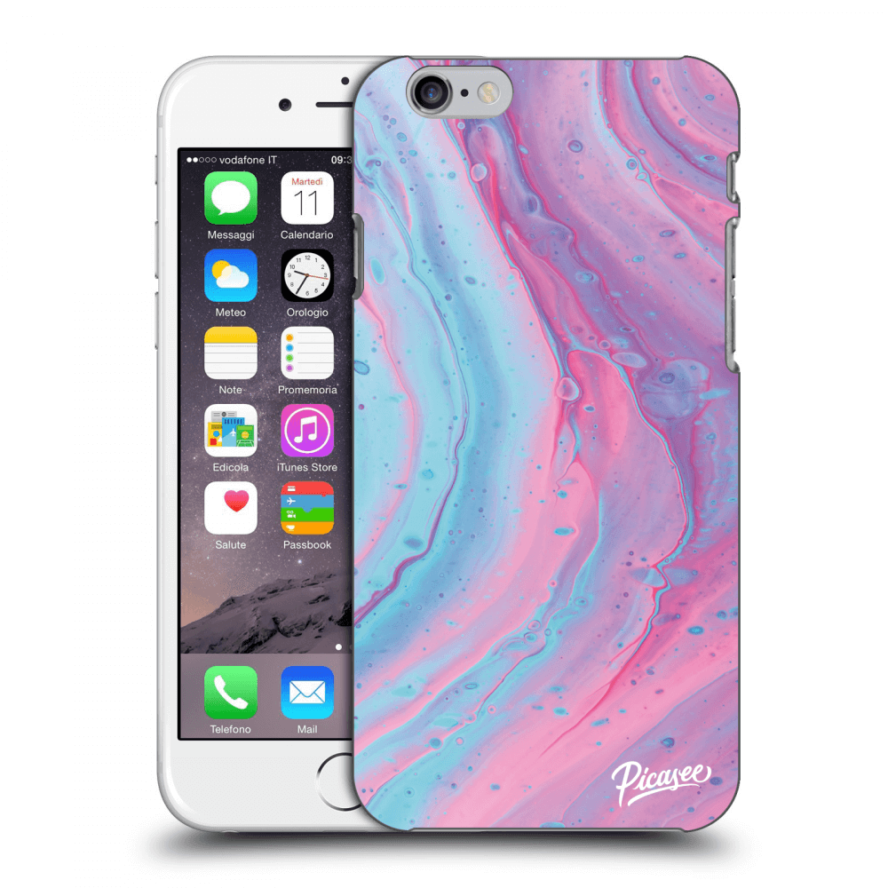 Picasee silikonowe czarne etui na Apple iPhone 6/6S - Pink liquid