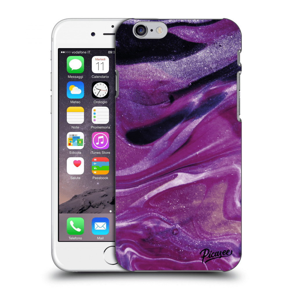 Picasee silikonowe czarne etui na Apple iPhone 6/6S - Purple glitter