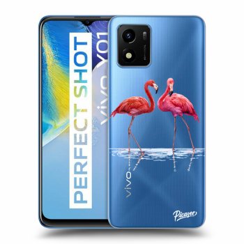 Picasee silikonowe przeźroczyste etui na Vivo Y01 - Flamingos couple